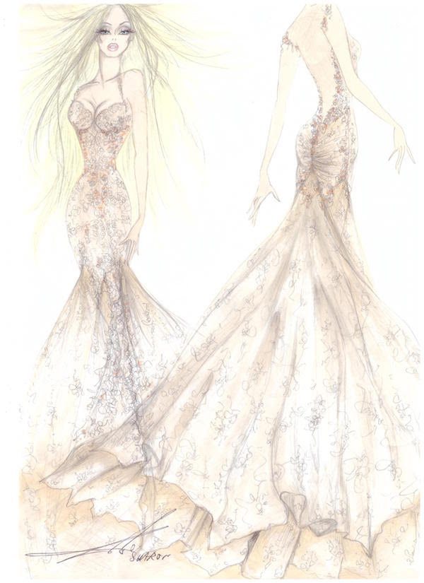 green emerald velvet dress Illusion One Shoulder Sequined Custom-Made Wedding Dress Sketch, A Custom Sketch