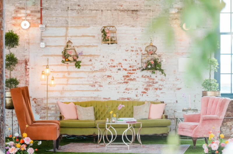 Styled Shoots By Southern Bride Charleston Cedar Room glass on bar Styled Shoots By Southern Bride Charleston Cedar Room green couch
