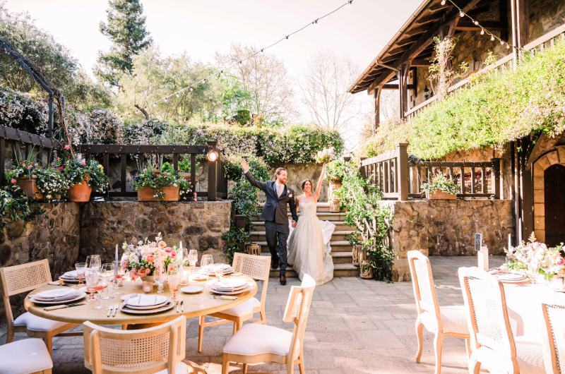 V Sattui Winery Southern Socialite Award The Styled Challenge Napa CA couple entering courtyard