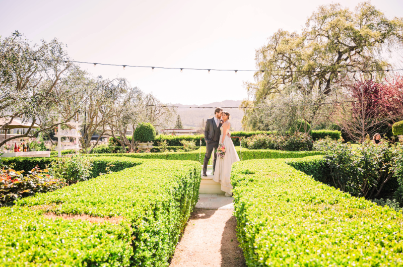V Sattui Winery Southern Socialite Award The Styled Challenge Napa CA couple in maze