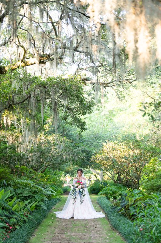 An Italian Garden Affair Airlie Gardens Wilmington North Carolina bride in the trees