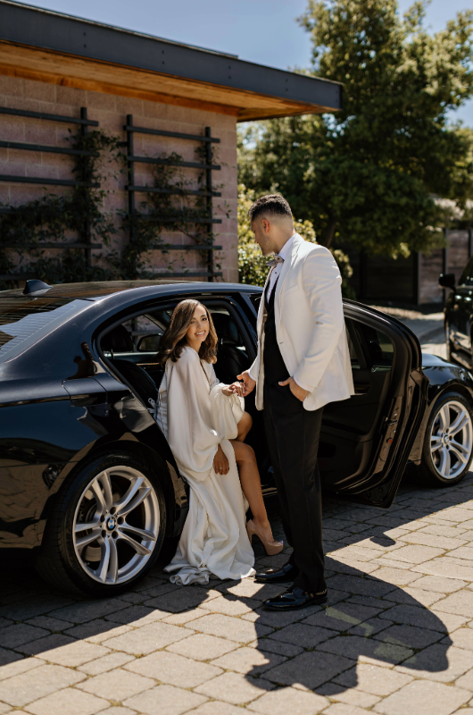bardessono styled shoot couple leaving car