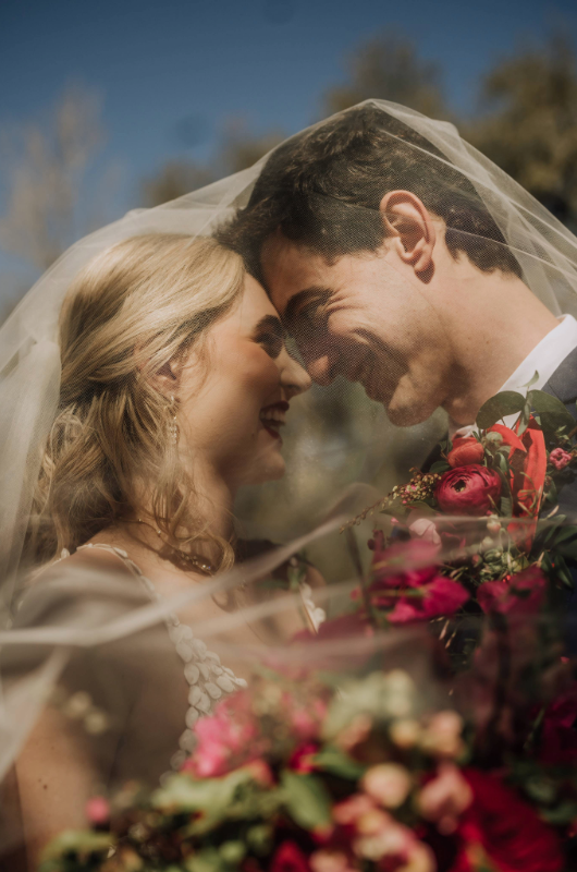 The Rock House Trendsetter Award The Styled Challenge Austin Parvinder couple smiling beneath veil