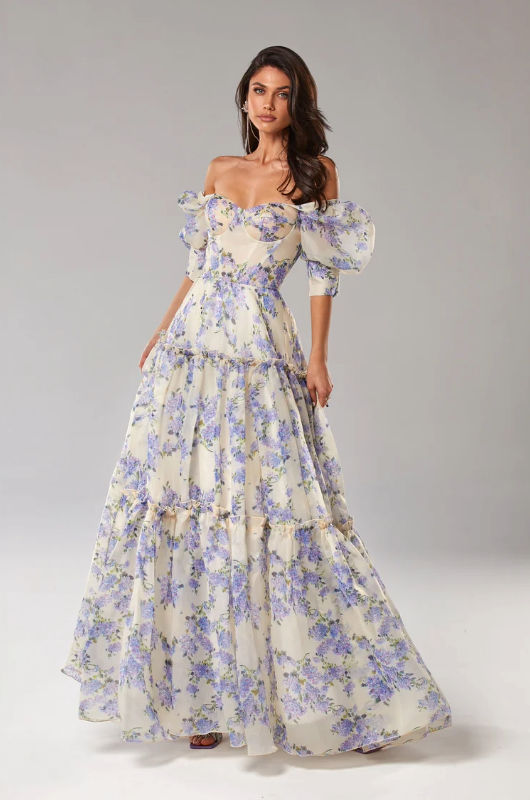 princess polly baby blue dress Milla Women's Wonderful white A-line maxi dress with blue flowers main image 0