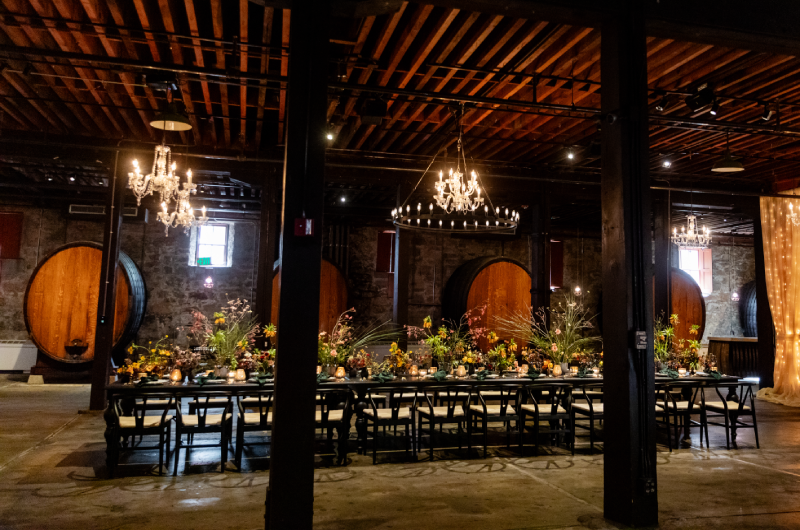 cia greystone the styled challenge napa ca table wideshot with barrels cia greystone the styled challenge napa ca table wideshot with barrels