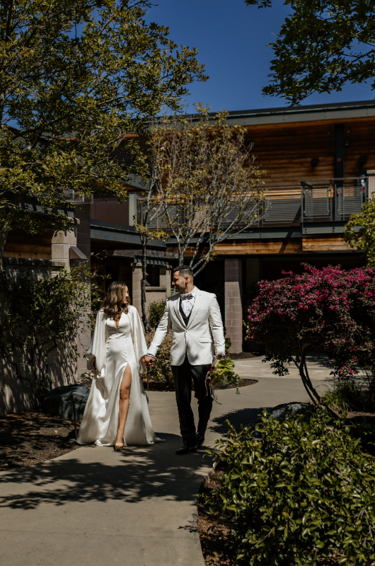 bardessono styled shoot couple walking through garden