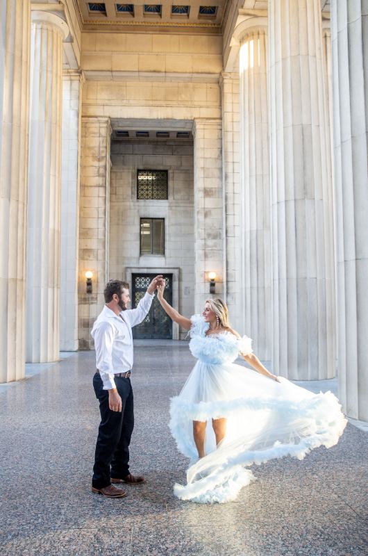 Kurstan Buck and Grant Hyams Nashville Engagement twirl
