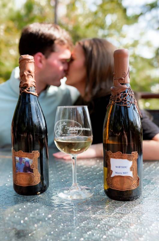 Sipped and Sealed Evan and Mallory's Winery Proposal in Arkansas wine bottles