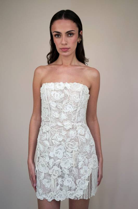 Bridal Minis Bridal Trend wild rose pearl tassel mini dress