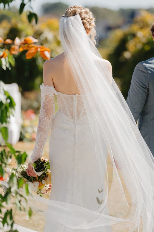 Cask Room & Rose Vineyard Best Design Award Back of Wedding Dress