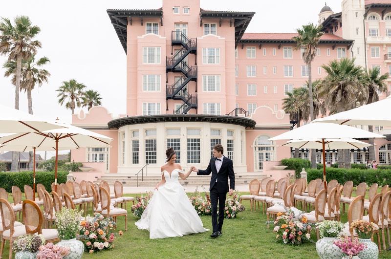 Mocha Mousse & Modern Romance A Wedding Editorial Steeped in Style bride and groom walking