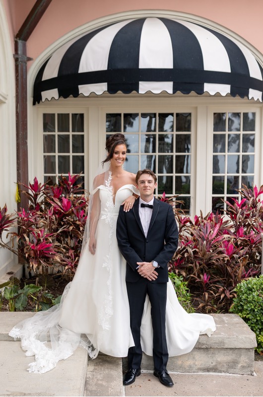 Mocha Mousse & Modern Romance A Wedding Editorial Steeped in Style bride and groom on steps