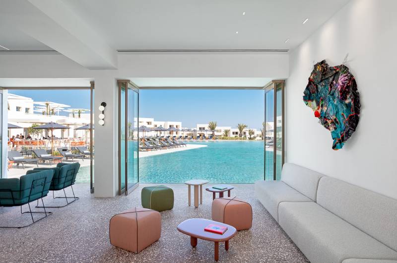 Dreamy Island Getaways Our Favorites from Panama to Greece NOŪS Santorini Lobby Lounge Dreamy Island Getaways Our Favorites from Panama to Greece NOŪS Santorini Lobby Lounge