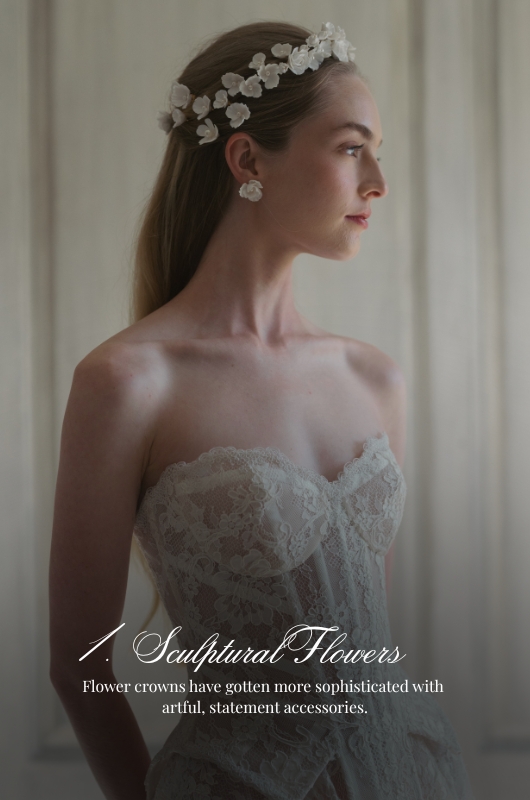 jennifer behr presents the adorned fall 2025 bridal collection sculpted flowers