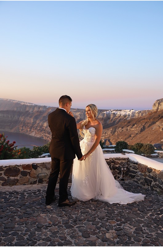 Santorini Wedding Style Intimate Morning Shoot And Sunset Elopement romantic views