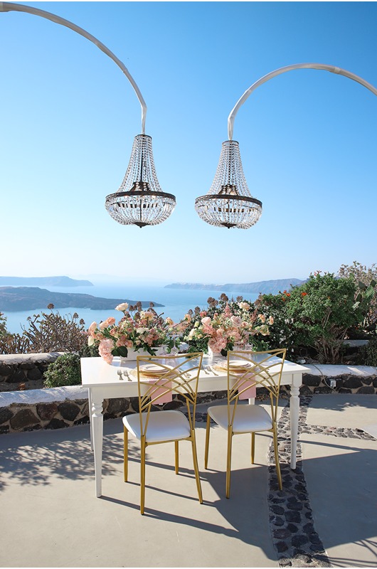 Santorini Wedding Style Intimate Morning Shoot And Sunset Elopement recepiton table