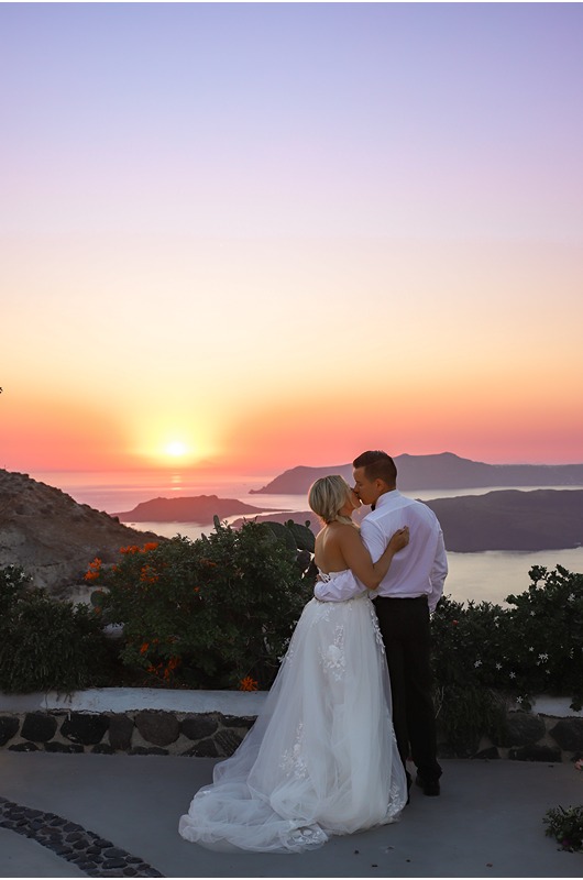 Santorini Wedding Style Intimate Morning Shoot And Sunset Elopement pink sunset