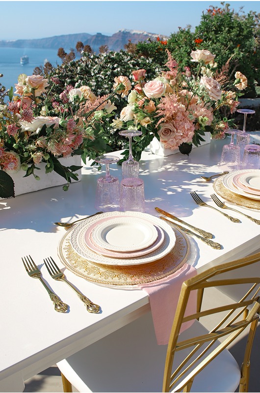Santorini Wedding Style Intimate Morning Shoot And Sunset Elopement tablescape