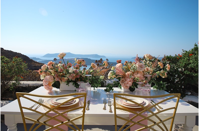 Santorini Wedding Style Intimate Morning Shoot And Sunset Elopement pink elopement decor